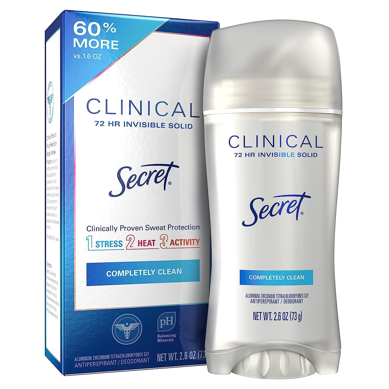 Secret Clinical Strength Antiperspirant and Deodorant for Women Invisible Solid Completely Clean 2.6 Oz 24Hr Smart